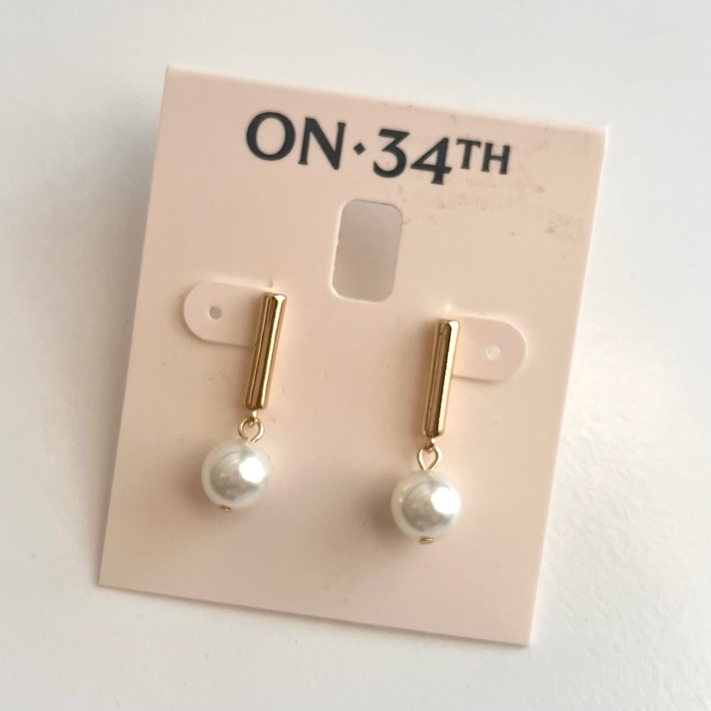 🆕 Imitation Pearl Drop & Gold Tone Earrings
